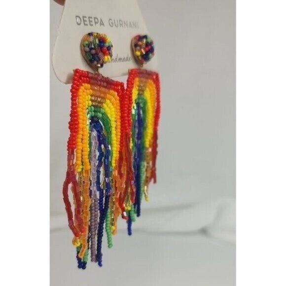Anthropologie Deepa Gurnani Earrings Becka Rainbow Fringe Chandelier NEW - Picture 8 of 13